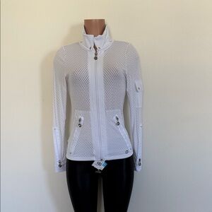 Women’s White Perforated Utility Zip Jacket bluefish large